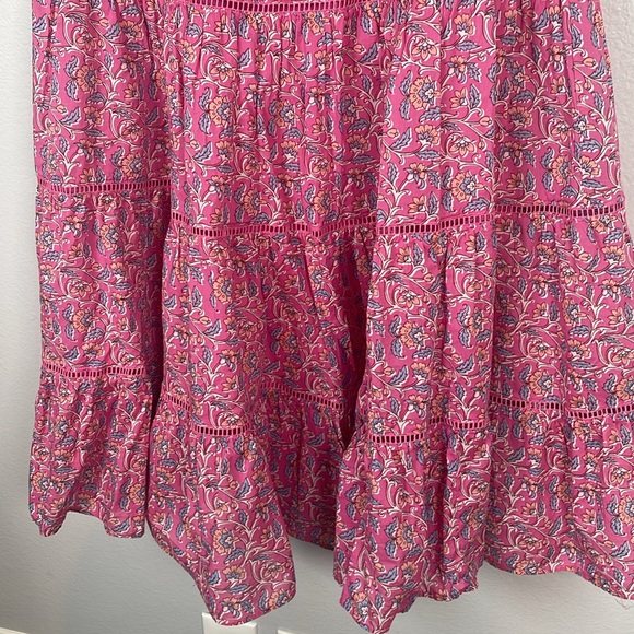 J. Crew pink floral block print tiered full lined cotton midi skirt size large - Picture 3 of 8
